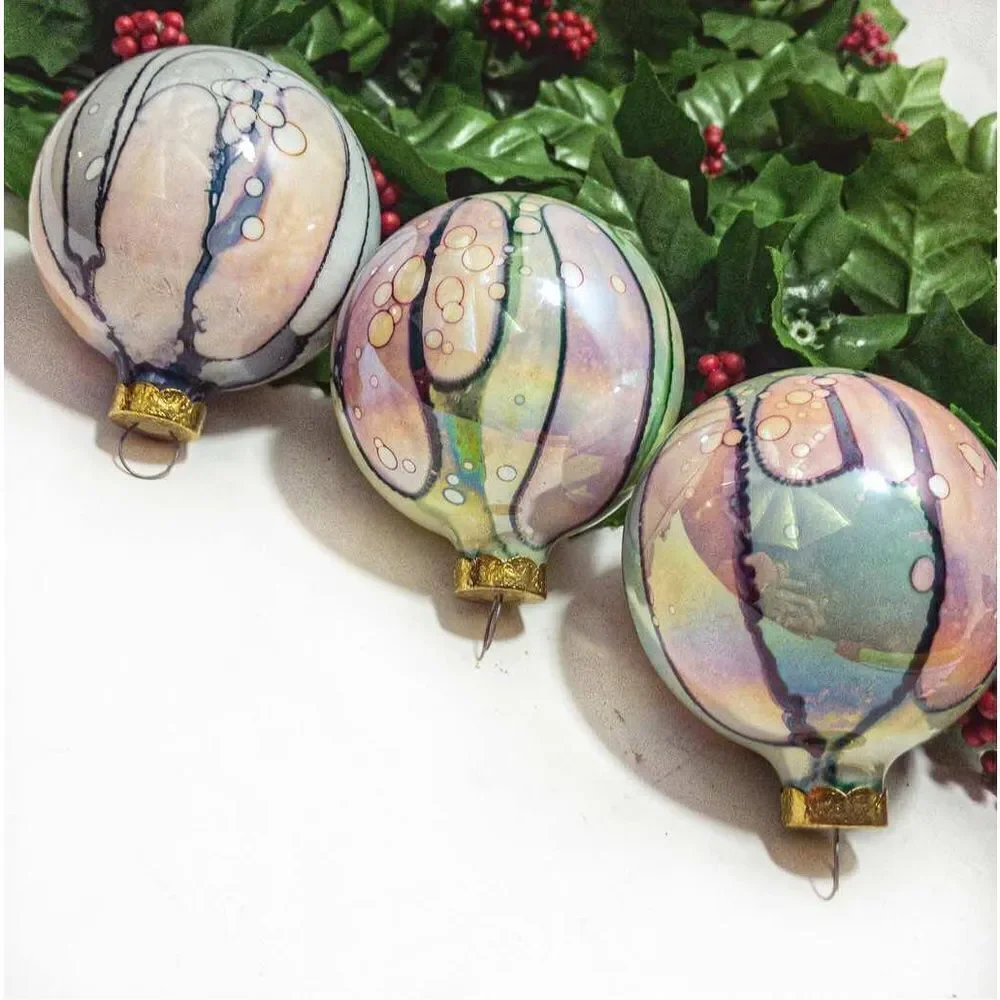 3 Glass Pastel Watercolor Globe Ball Hot Air Balloon Ornaments